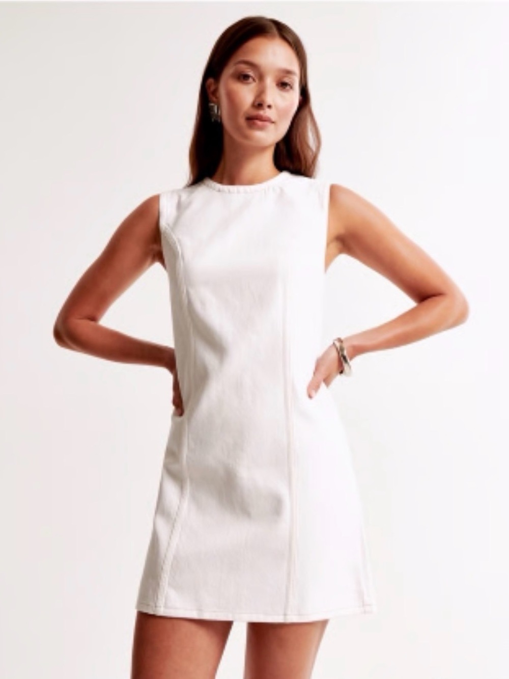 Abercrombie & Fitch White Sleeveless Mini Denim Shift Dress